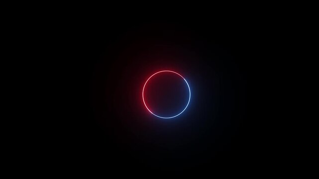 Round circle picture frame with two tone neon color shade motion graphic on  red and blue light moving for overlay element. Empty space in middle  4K footage video effect seamless loop