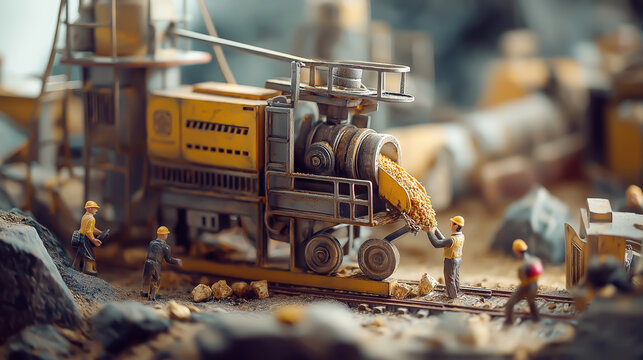 mining development gold mine doll. model miniature mineral white background macro men at work. miner mine wealth gold thinking. businessman investment asset children funds.