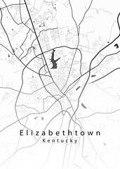 Obraz premium Elizabethtown Kentucky USA – Minimalist Black and White City Street Map Poster
