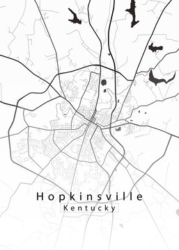 Minimal Black and White Street Map of Hopkinsville Kentucky
