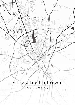 Elizabethtown Kentucky USA &ndash; Minimalist Black and White City Street Map Poster