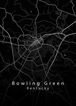 Bowling Green Kentucky USA &mdash; City Map Poster, Dark Minimalist Street Network Art Print