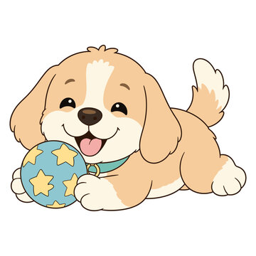 Cute Puppy Playing with Ball Illustration