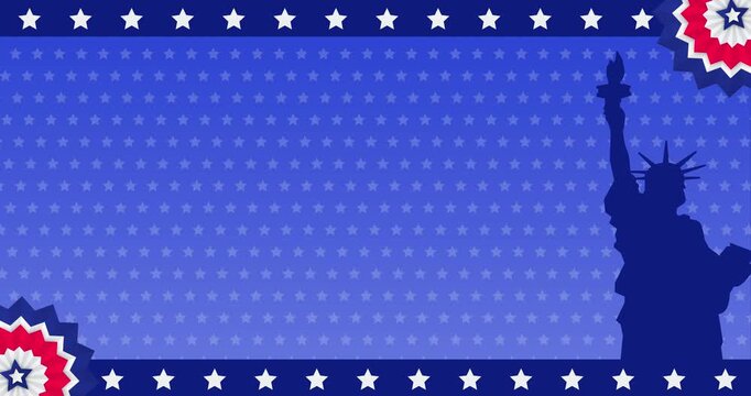 USA Patriotic Background with Statue of Liberty Silhouette and Star Pattern for Independence Day
