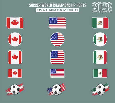 Soccer Championship 2026 Host Countries Flag Collection with USA Canada and Mexico