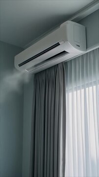 Modern split system air conditioner blowing cold air vertical video