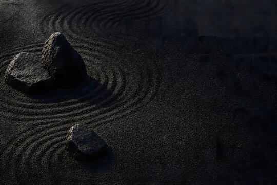Minimal Wabi Sabi Rock Garden in Dark Tones