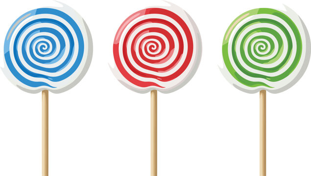 Colorful spiral lollipop candy collection with sweet dessert treats isolated on transparent background vector illustration design
