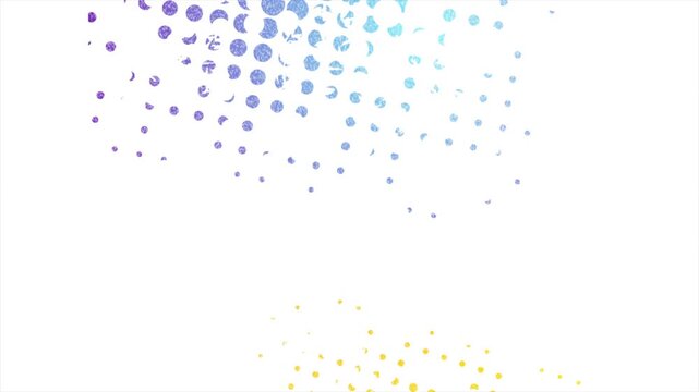 Bright violet and yellow minimal halftone dots grunge abstract background. Retro vintage concept motion design. Seamless loop. Video animation Ultra HD 4K 3840x2160