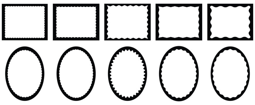 Zig zag Wavy Edge Rectangle Shapes Set. Rectangle shapes with curvy squiggly doodle lines. set wavy edge frames. vector illustration.