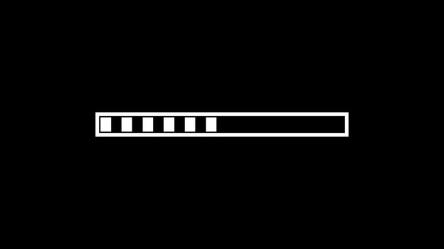 Retro pixel video game loading screen progress bar interface on black background 4K