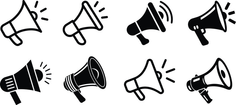 set of black megaphone icons with white background. Megaphone vector icons. Megaphone.
