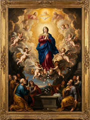 Obraz premium Assumption and coronation of virgin mary mannerist oil painting