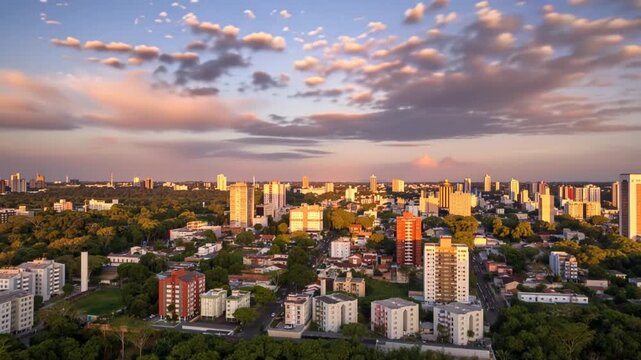 Foz do Iguacu, Ponte da Amizade aerial view. Paraguai border. Time lapse
