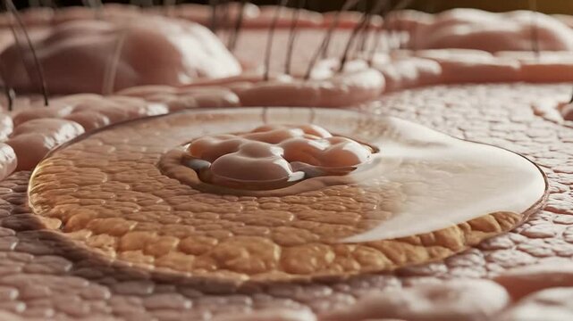 Close-Up View Of Human Skin With Pore Structure And Oil Gland Secretion Illustrating Dermatological Features And Skin Health