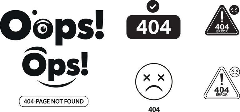 404 error page design elements with sad faces and warnings