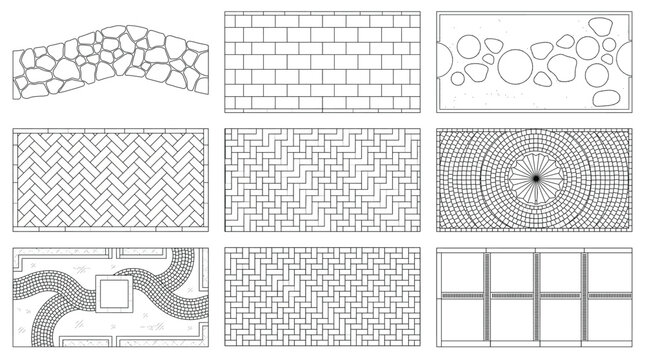 Set of various architectural paving and wall patterns, textures, and designs