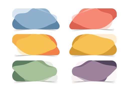 Collection of Six Abstract Organic Shapes with Soft Translucent Layers in Various Harmonious Color Palettes Offering Versatile Design Elements for Creative Projects and Presentations Providing