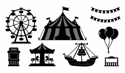 Carnival and circus black silhouette amusement park vector icon set © Romjan