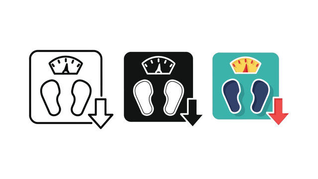 Weight scale icons with downward arrow vector illustration