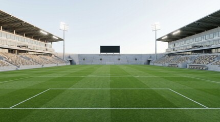 Fototapeta premium Empty Modern Football Stadium Before Match Kickoff