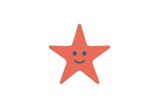 Smiling star icon, cute cartoon star, orange star symbol, vector emoticon