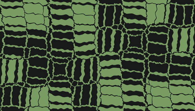 Abstract Green Grid Mosaic and Geometric Organic Foliage Pattern Background