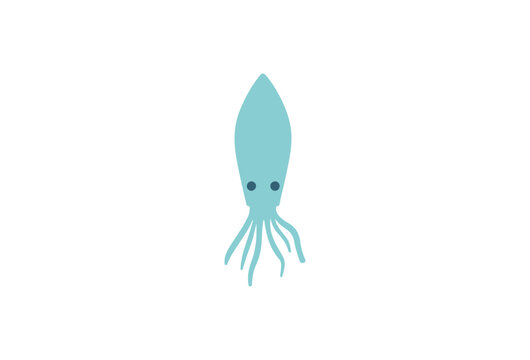 Teal squid icon, sea creature vector, ocean animal illustration, cartoon cephalopod