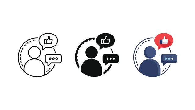 User feedback profile icons set with like thumb and speech bubble vector illustration