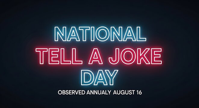 National tell a joke day text sign with neon style typography for august 16 celebration
