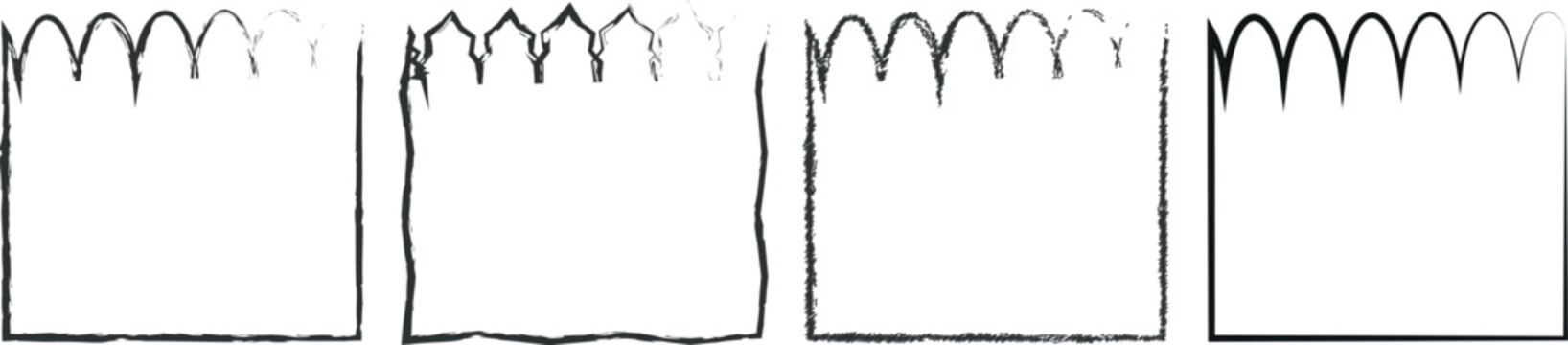 A collection of four square frames featuring hand-drawn sketchy wavy borders for an organic and artistic look in graphic design