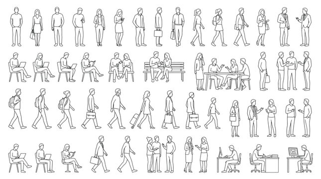 Set of people silhouettes, business people, students and office workers