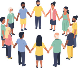 Fototapeta premium Diverse group of people holding hands in a circle symbolizing unity and support.