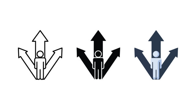 Person standing at a three way direction choice vector illustration