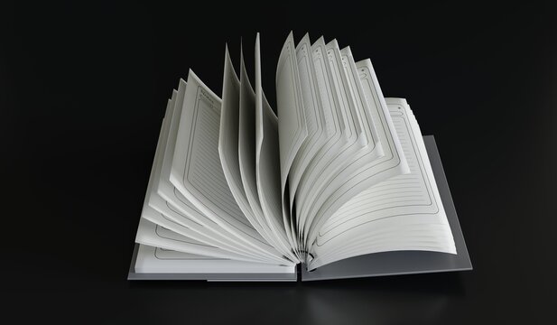 Notebook, open notebook, blank paper, 3D illustration.
