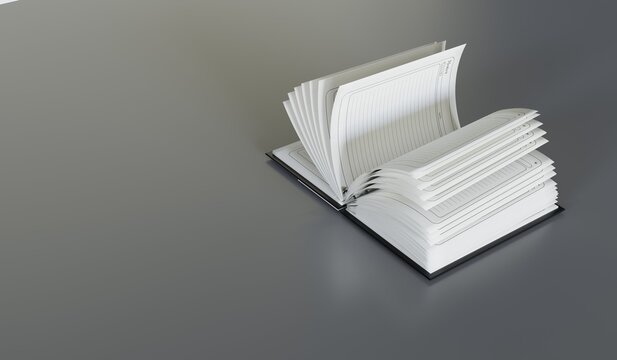 Notebook, open notebook, blank paper, 3D illustration.