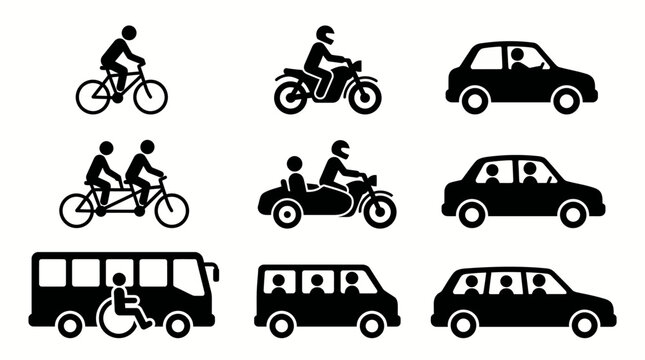 Collection of diverse transportation icons representing different modes of travel