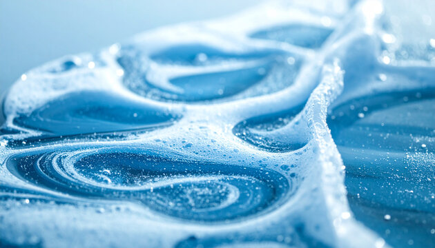 Abstract Blue Liquid Texture with Swirls and Soft Foam