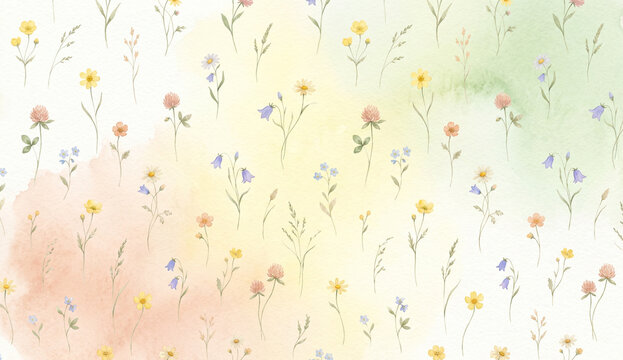 Seamless watercolor meadow pattern