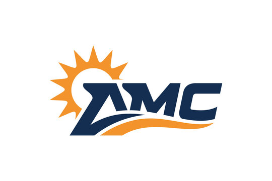 AMC Lettermark Logo with Sun and Road Curve for Transport and Travel Company Branding