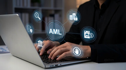 Fototapeta premium AML Compliance Monitoring Financial Security Business Technology Concept