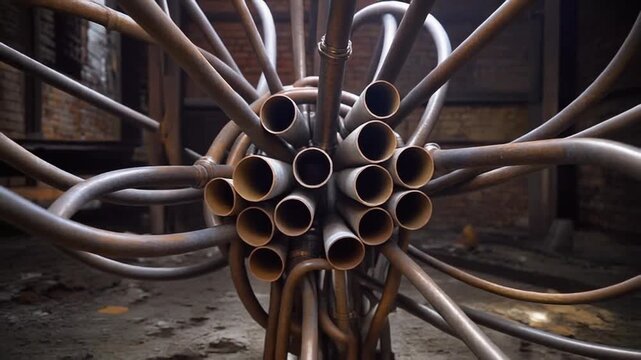 rusty metal pipes in industrial setting
