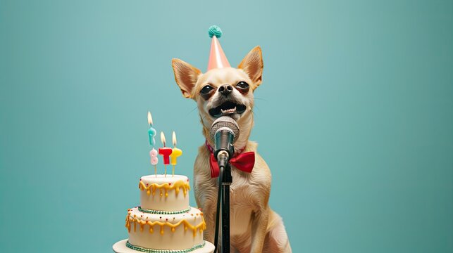 Celebrating Canine Crooner: Dog Serenading With Birthday Cake Microphone