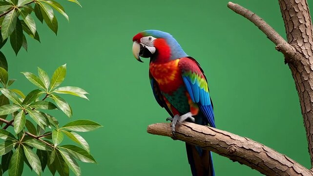 Colorful macaw parrot landing on tree branch