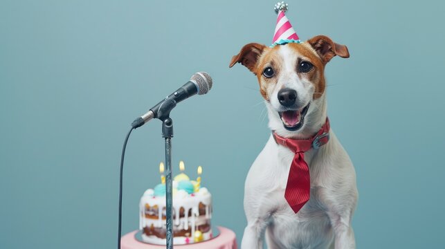 Musical Paws: Doggie Crooner in Party Hat