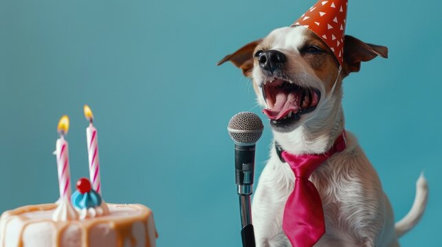 Musical Paws: Doggie Crooner in Party Hat