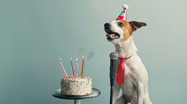 Musical Paws: Doggie Crooner in Party Hat