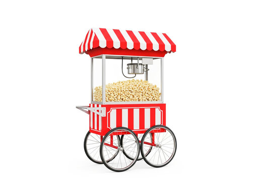 Vintage popcorn cart filled with fresh caramel popcorn