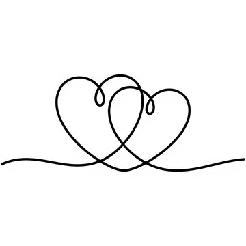 Two connected hearts drawn with a single continuous line isolated on transparent background