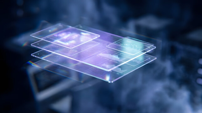  Futuristic digital circuit background with glowing transparent layers for technology and quantum computing concepts